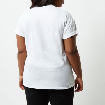 Plus white embellished print T-shirt